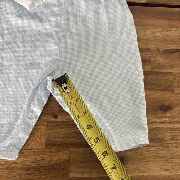 Petit Ami Blue Romper Overalls Style Suit Newborn Peter Pan Collar Heirloom - Picture 11 of 12